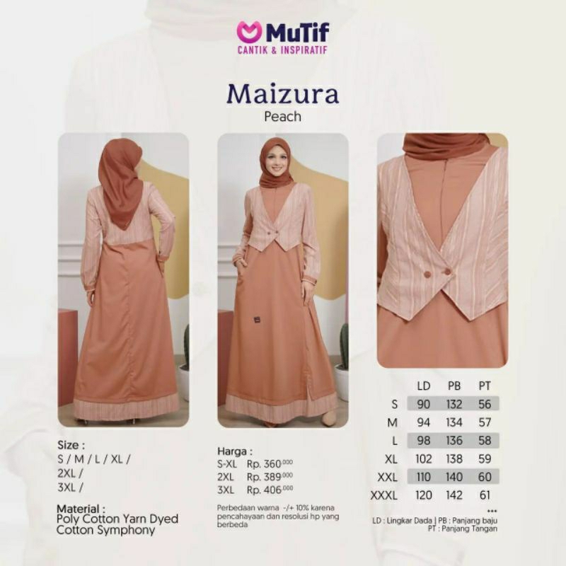 Mutif Maizura Peach Cream Baju Muslim Gamis Dress Casual Premium Terbaru Ori Lebaran 2023 Sarimbit