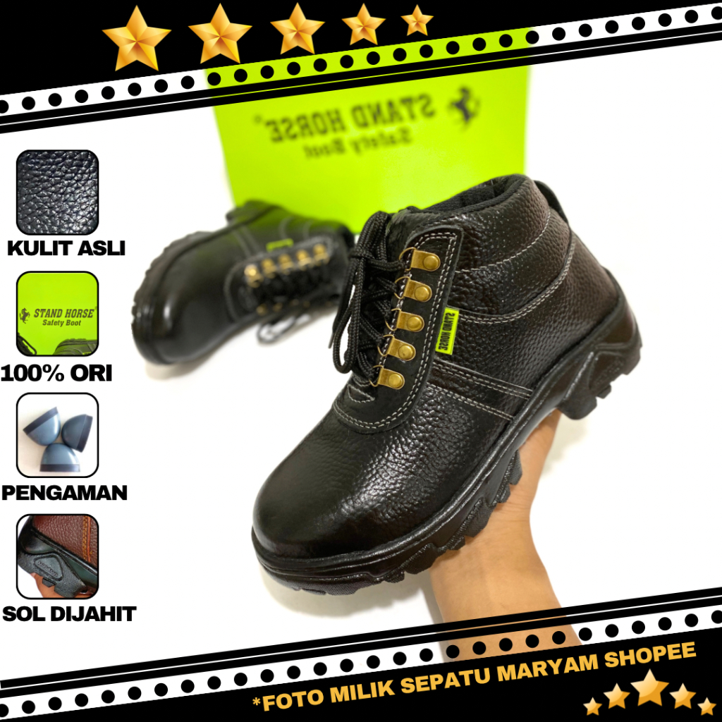 Sepatu Safety Boots Tali Ujung Besi Sepatu Pria Safty Kulit Asli Safety Shoes Ori Semi Boots