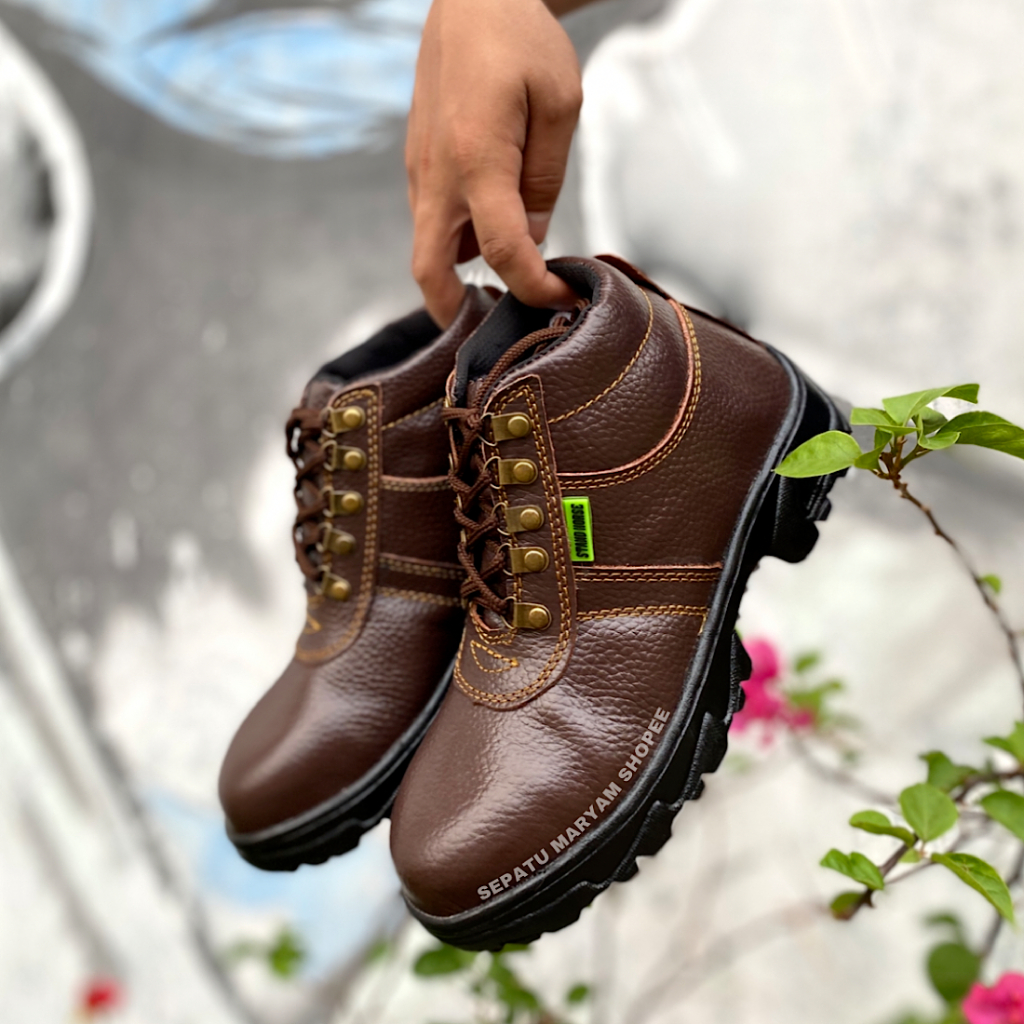 Sepatu Safety Boots Tali Ujung Besi Sepatu Pria Safty Kulit Asli Safety Shoes Ori Semi Boots