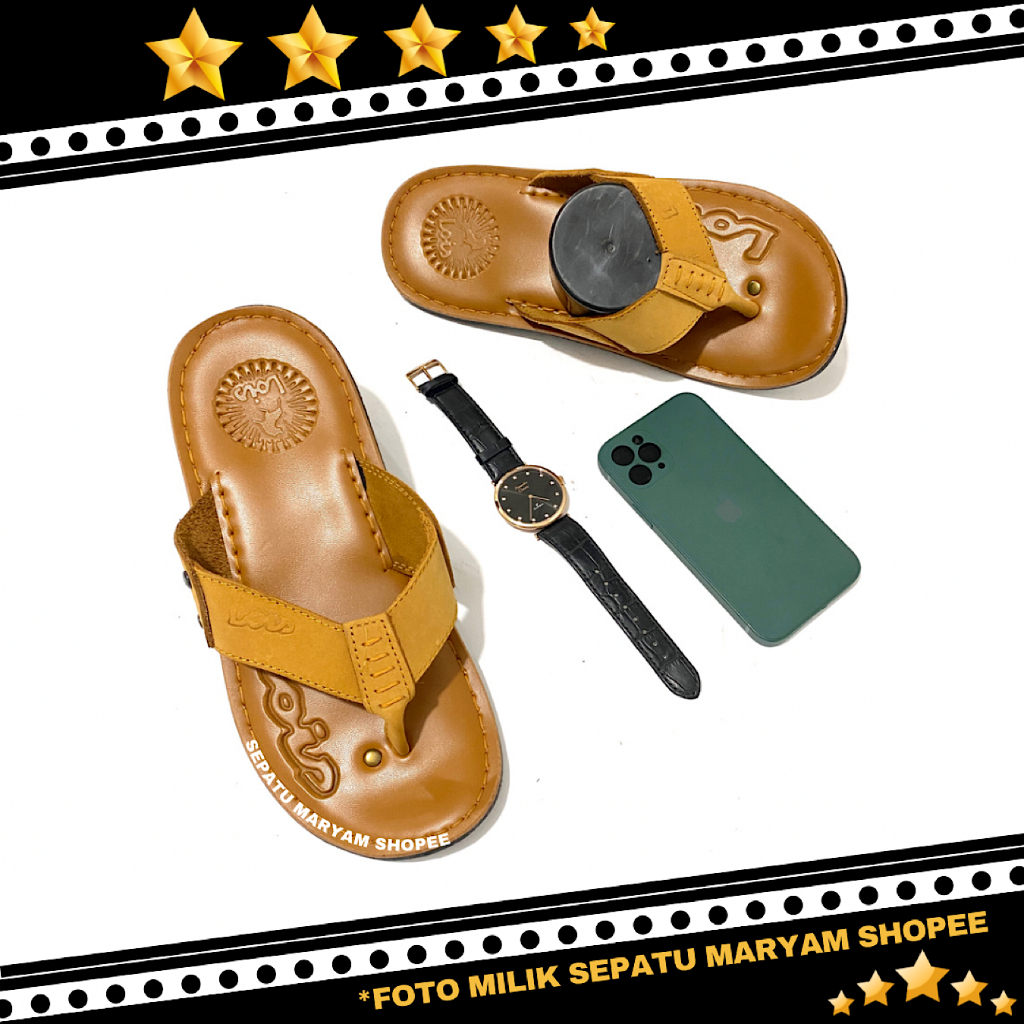 Sandal Distro Pria Kulit Asli Sendal Jepit Kekinian Slop Pria Dewasa Selop Santai Kulit Model Japit