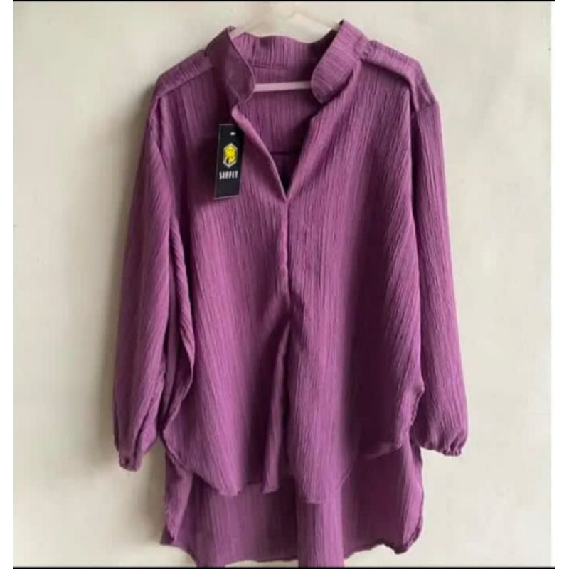 Livia Blouse Kemeja Outer Lady Crush Premium| wanita muat BB 40-90 kg