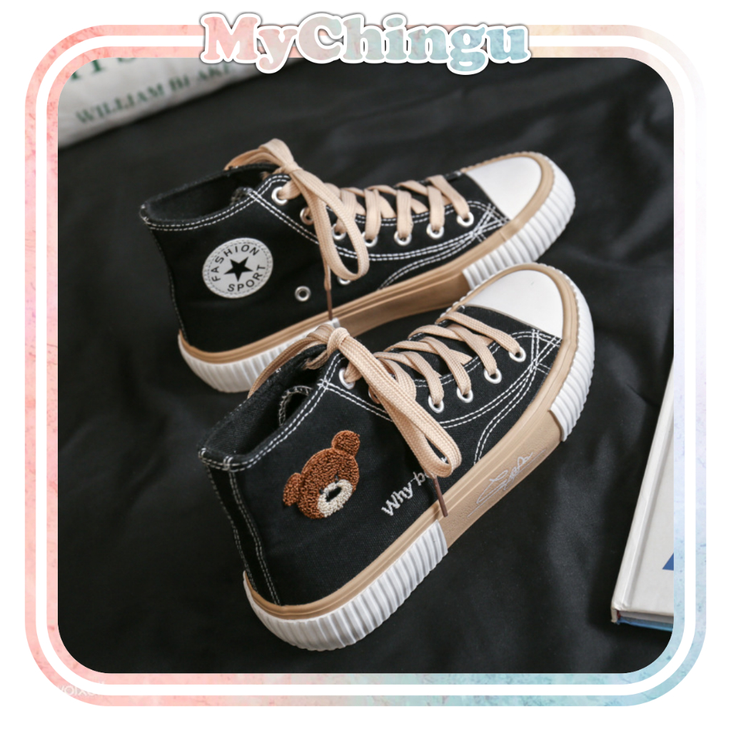 ❀ Chingu ❀ SEP032 (Tanpa Kotak) Sepatu Sneakers Wanita Why Bear Kanvas Sporty Model Korea Fashion Casual Sport Olahraga Import COD