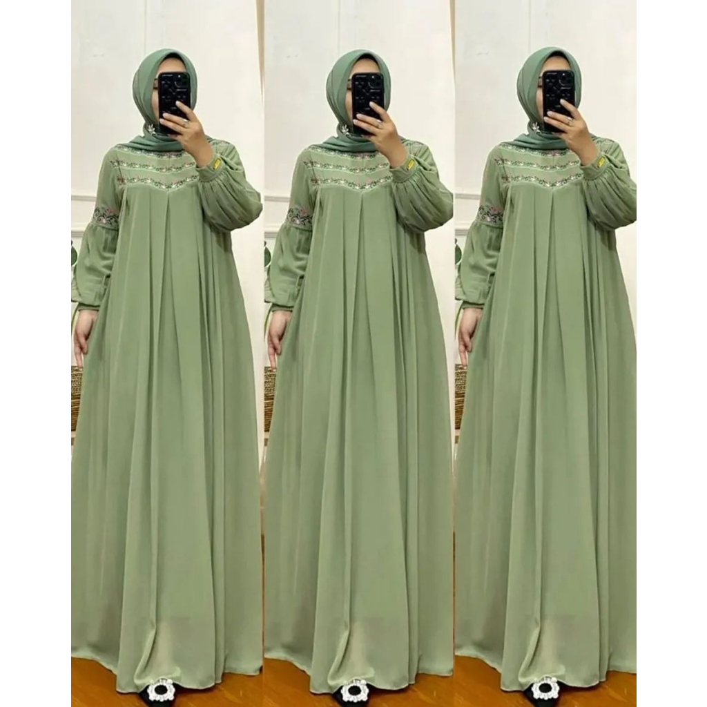 AIRIN MAXY DRESS GAMIS CERUTY PREMIUM CANTIKA DRESS DRESS WANITA TERBARU 2023 GAMIS WANITA BAHAN CERUTY APLIKASI BORDIR MEWAH