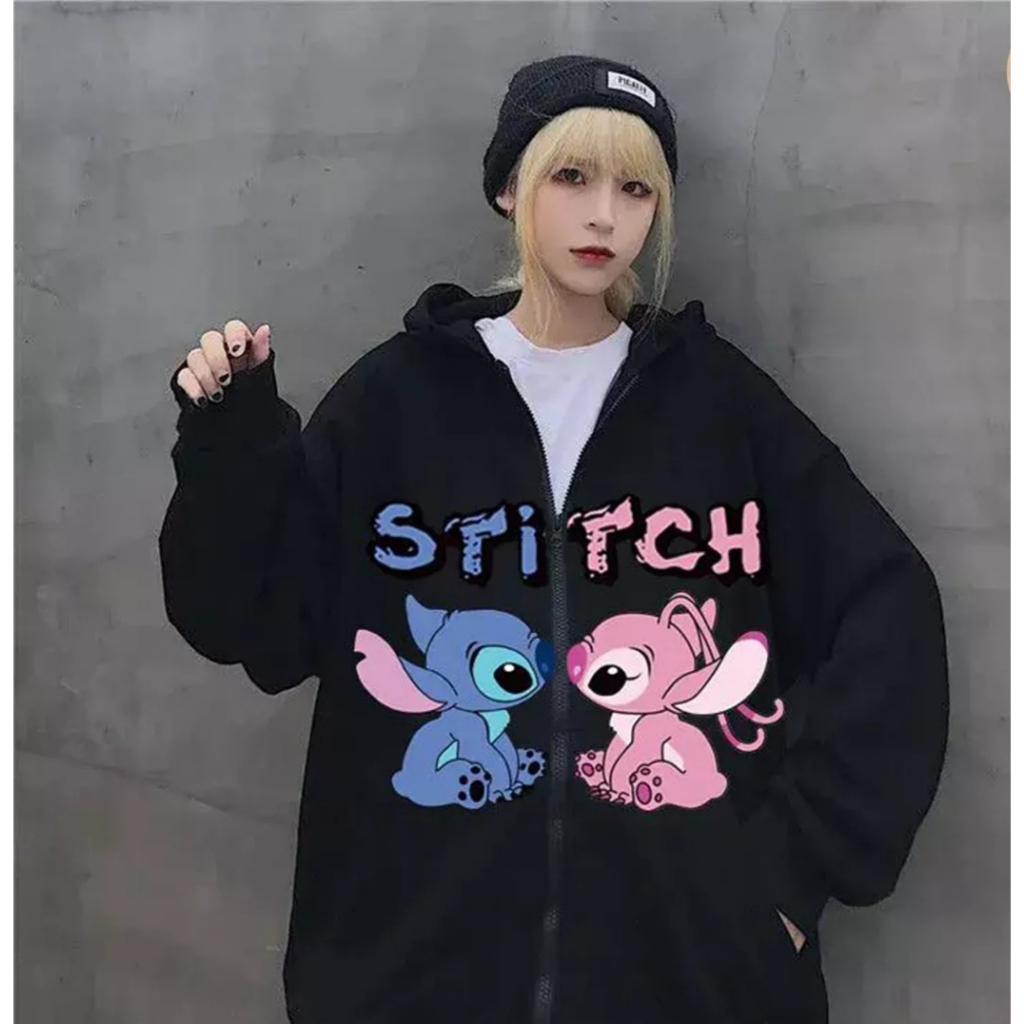 Jacket Zipper Hoodie Wanita Oversize | STITCH Ziper Premium Jacket Sweater Hoodie Wanita Oversize