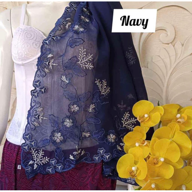 Kain kebaya bordir motif teratai two tone