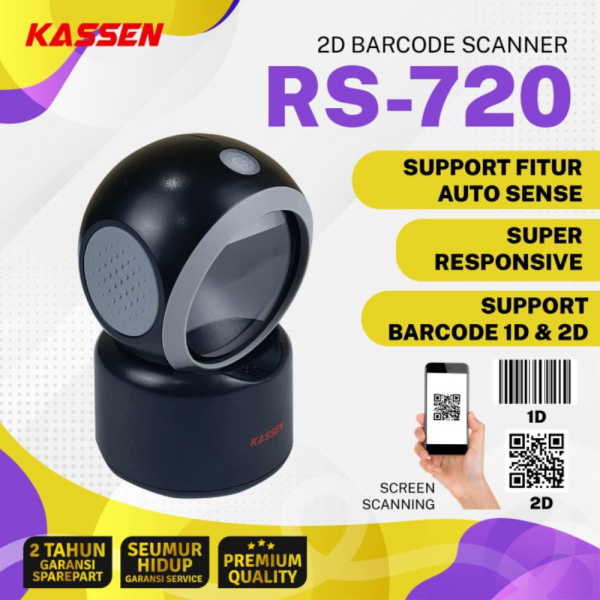 SCANNER BARCODE KASSEN KO-720 /KS720 OMNI 1D/2D WHITE/ BLACK - RS-720 BLACK