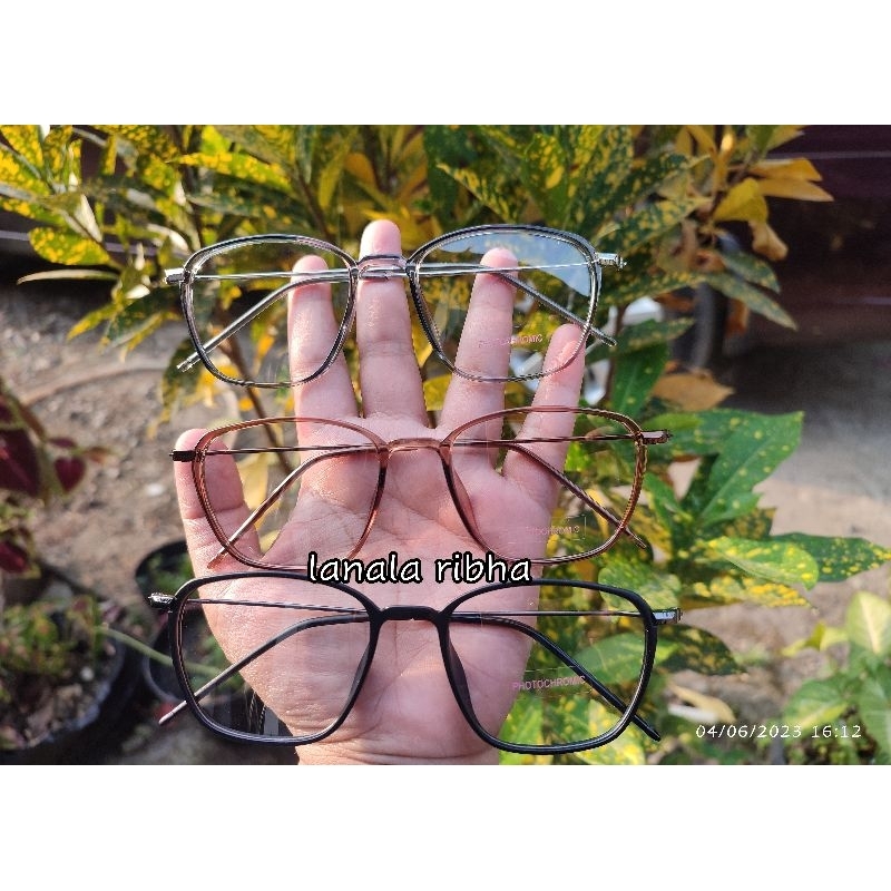 kacamata Frame kotak lentur photocromic  kokoh cowok cewek normal minus photocromic