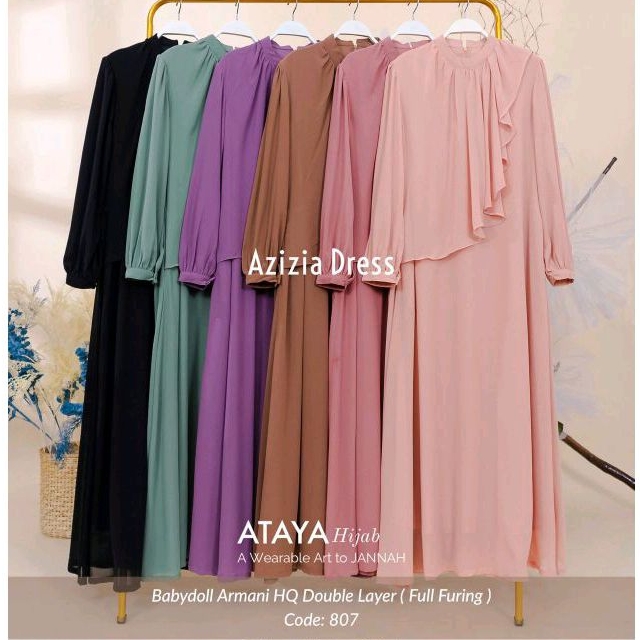 BerMus - Gamis Mewah Polos Azizia Dress by Ataya Hijab original/AH807