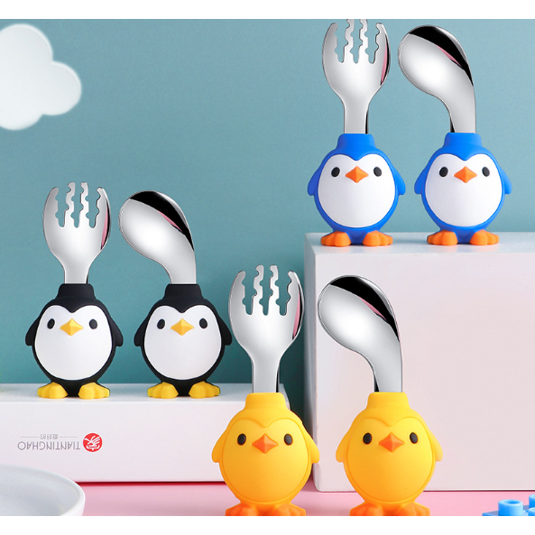 Sendok Garpu PENGUIN Balita / Sendok Garpu Anak Motif Penguin / Penguin Children Tableware / Baby Spoon Fork Animal / Baby Tableware Penguin