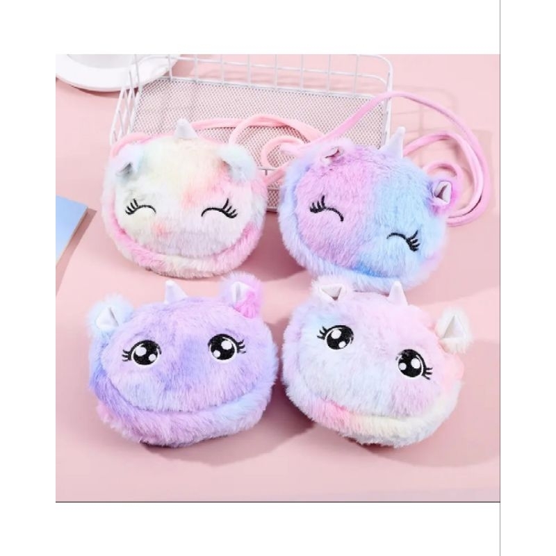 TAS SELEMPANG ANAK MODEL UNICORN BULU