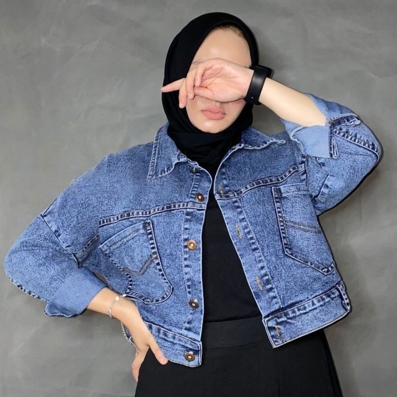 Tamstore Jaket Jeans Denim Wanita Oversize Balon