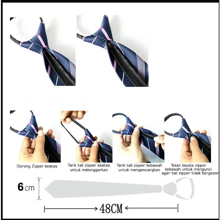 Dasi pria Sleting/Zipper slim 6cm / Dasi langsung pakai / Ekonomis
