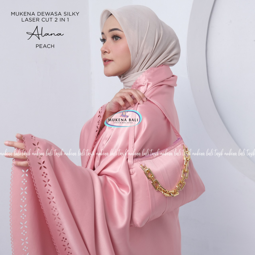 MUKENA BALI TASIK - MUKENA DEWASA SILKY LASER CUT 2 IN 1 POLOS ALANA