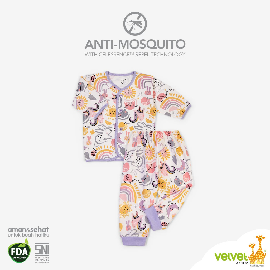 VELVET JUNIOR ANTI MOSQUITO SETELAN BAJU PIYAMA ANAK ANTI NYAMUK BOY GIRL 0-9 BULAN