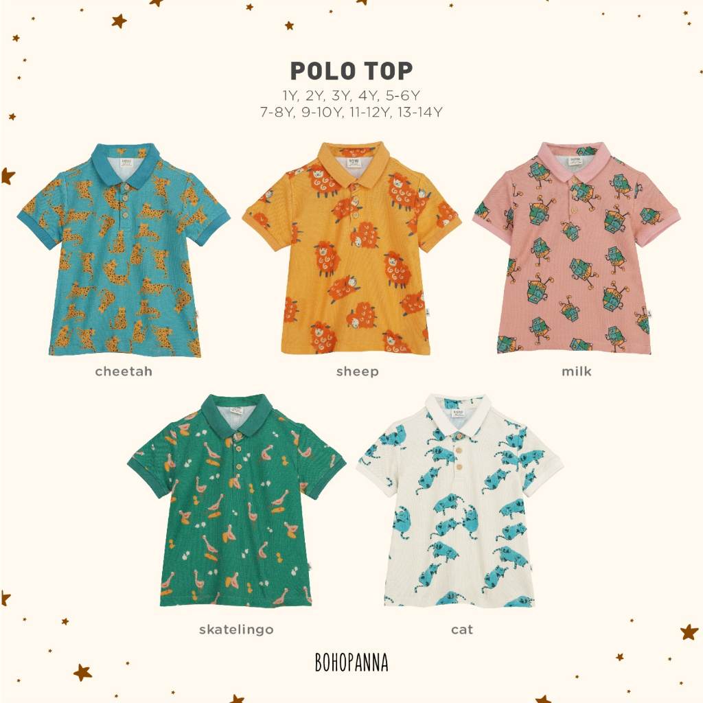 Bohopanna Polo Top 1-14 Tahun Kemeja Polo Motif Print Anak