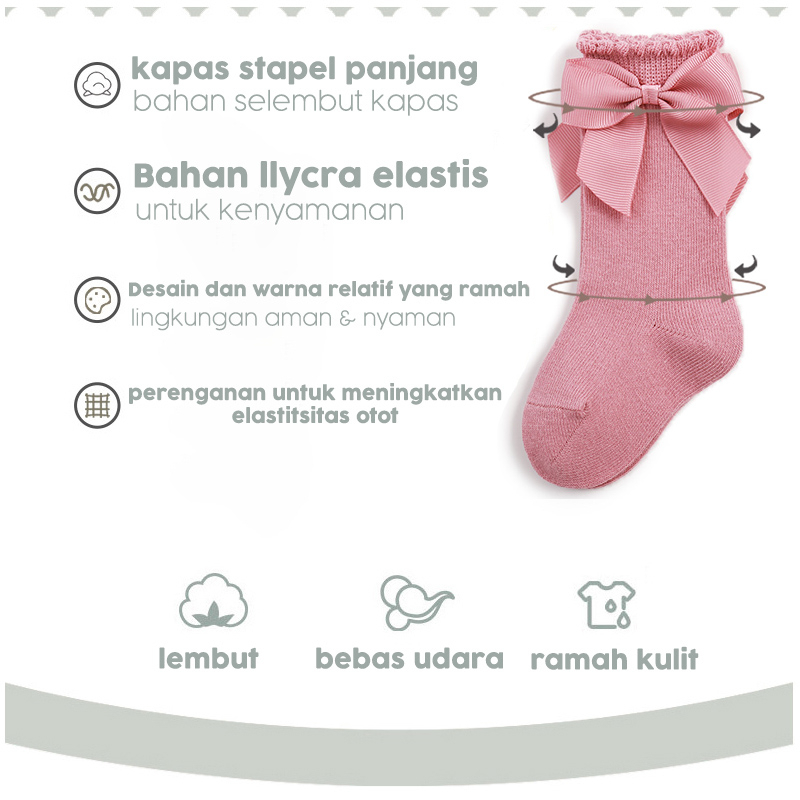 （0-7）Katun murni Kaos kaki panjang good quality selutut dengan aksen pita Kaos Kaki Panjang anak bayi Kaus Kaki anak bayi perempuan Baby Socks cocok untuk anak perempuan