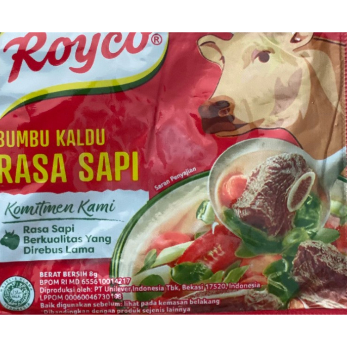 

Bumbu kaldu Royco rasa sapi 8 gr 1 renceng (12 sachet)