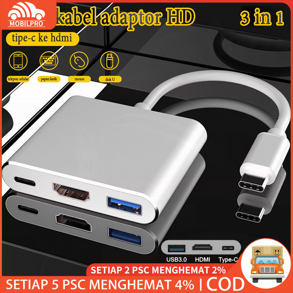 Kabel Converter USB 3 in 1 Type C To HDMI - TypeC - USB 3.0