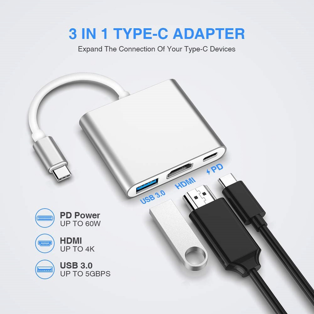 Converter Konektor USB Type C to 3 in 1 HDMI Converter USB 3.0 Type C