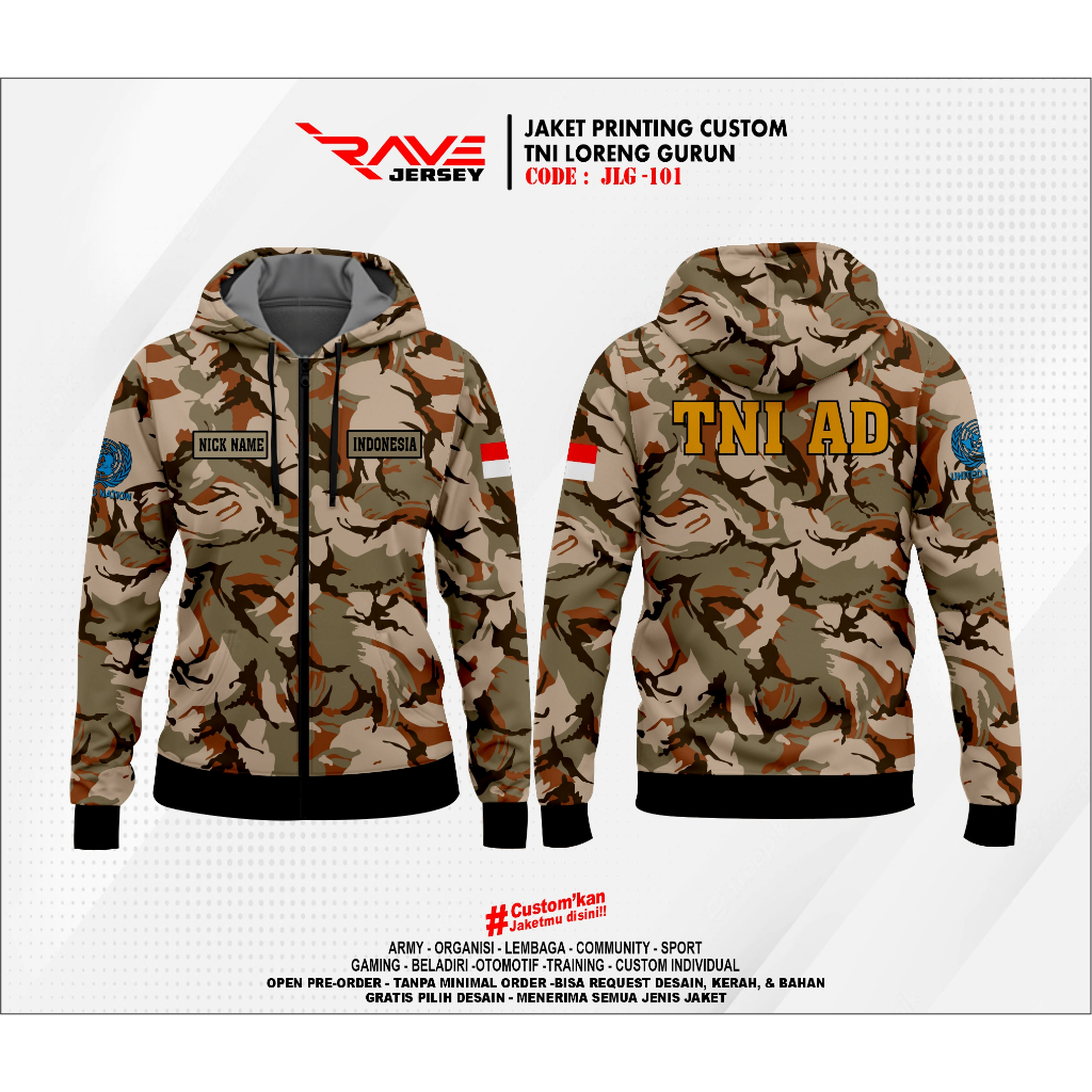 JAKET TNI LORENG GURUN FULL PRINTING SUBLIMATION CUSTOM (DESIGN SUKA-SUKA)