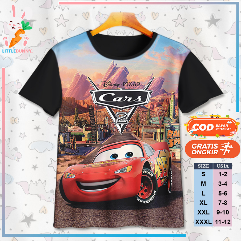 BAJU KAOS ANAK KARTUN 3D DISNEY CARS MCQUEEN V6 / KAOS ANAK 3D CARS MCQUEEN - LITTLE BUNNY