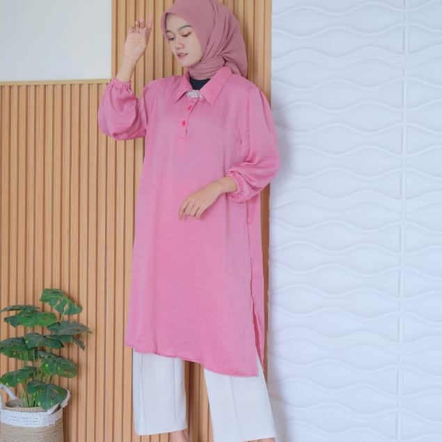 Shimer Silk Tunik Armani Silk Premium - Cirta Tunik Santorini Silk Full Kancing - Daily Basic Tunik