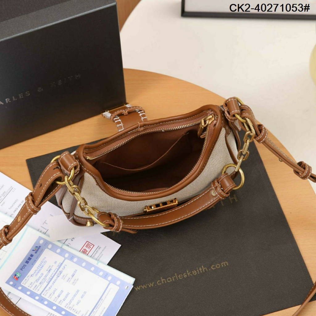 CK2-40271053 Winslet Leather &amp; Canvas Belted Hobo Bag