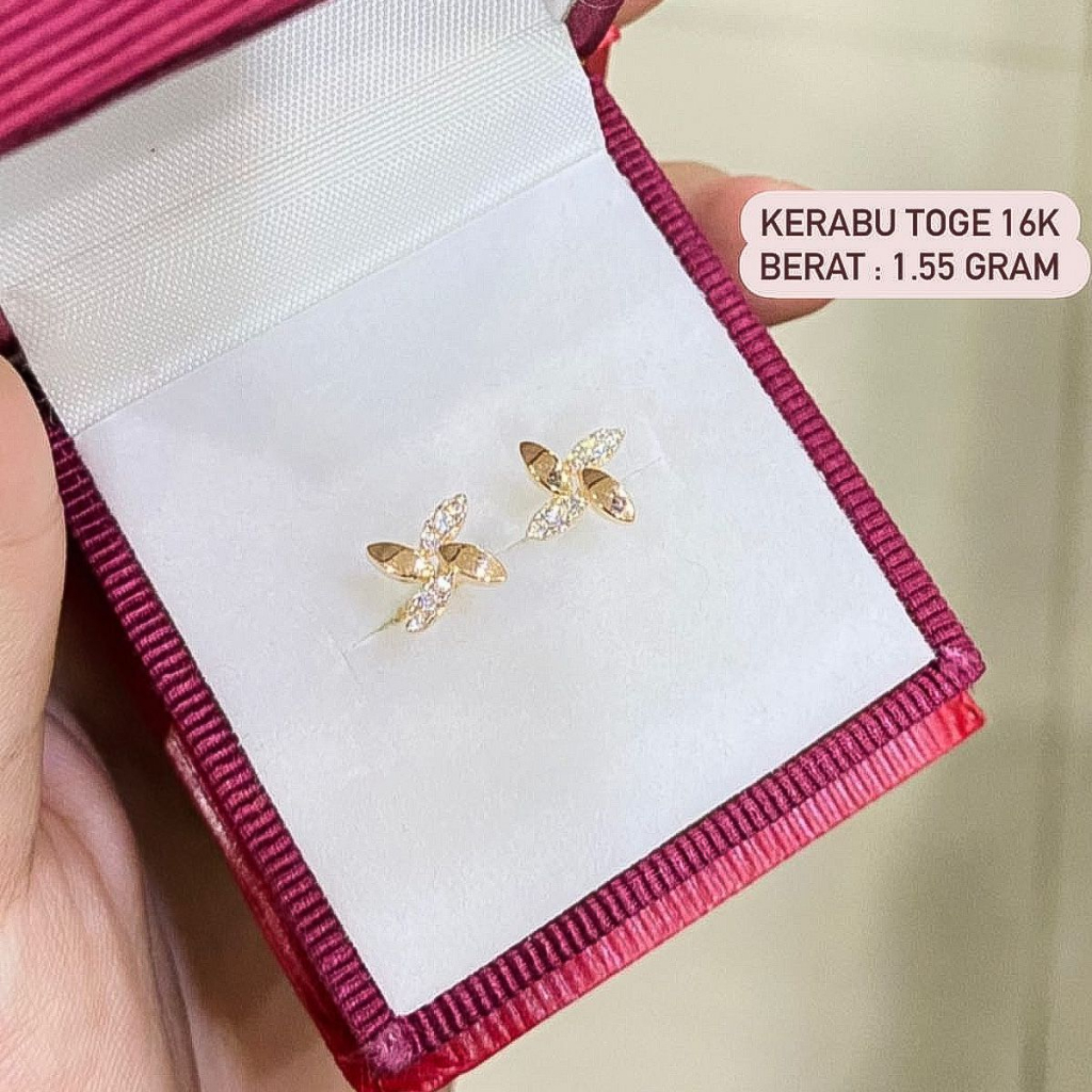 Anting toge anak dan dewasa emas asli kadar 70 16k love kerabu tauge branded clover beige