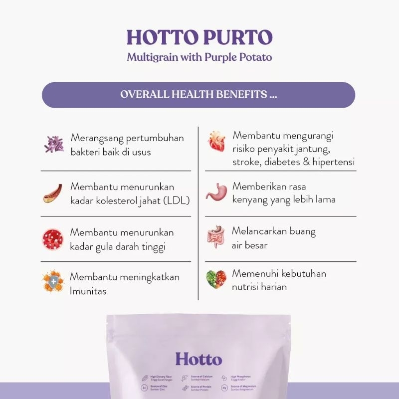 Hotto Purto Multigrain ORIGINAL 1 POUCH With Purple potato minuman oatmeal Nutrisi dan diet