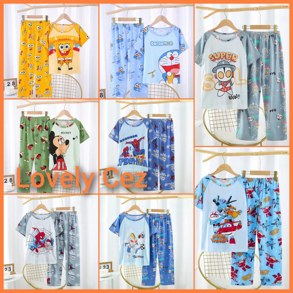 Piyama Anak Laki Laki Perempuan Import Baju Tidur Anak Dino, Robot, Kuromi, Labubu