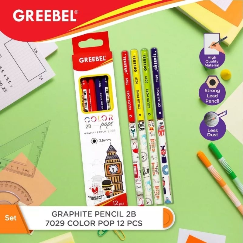 

Pensil kayu 2B GREEBEL 7029 COLOR-POPS 2.8mm (1 box isi 12 pcs)