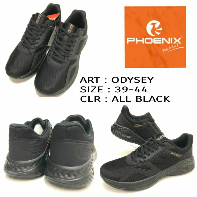 SEPATU SNEAKERS ORIGINAL BY PHOENIX ODYSEY SIZE 39-44 ALL BLACK