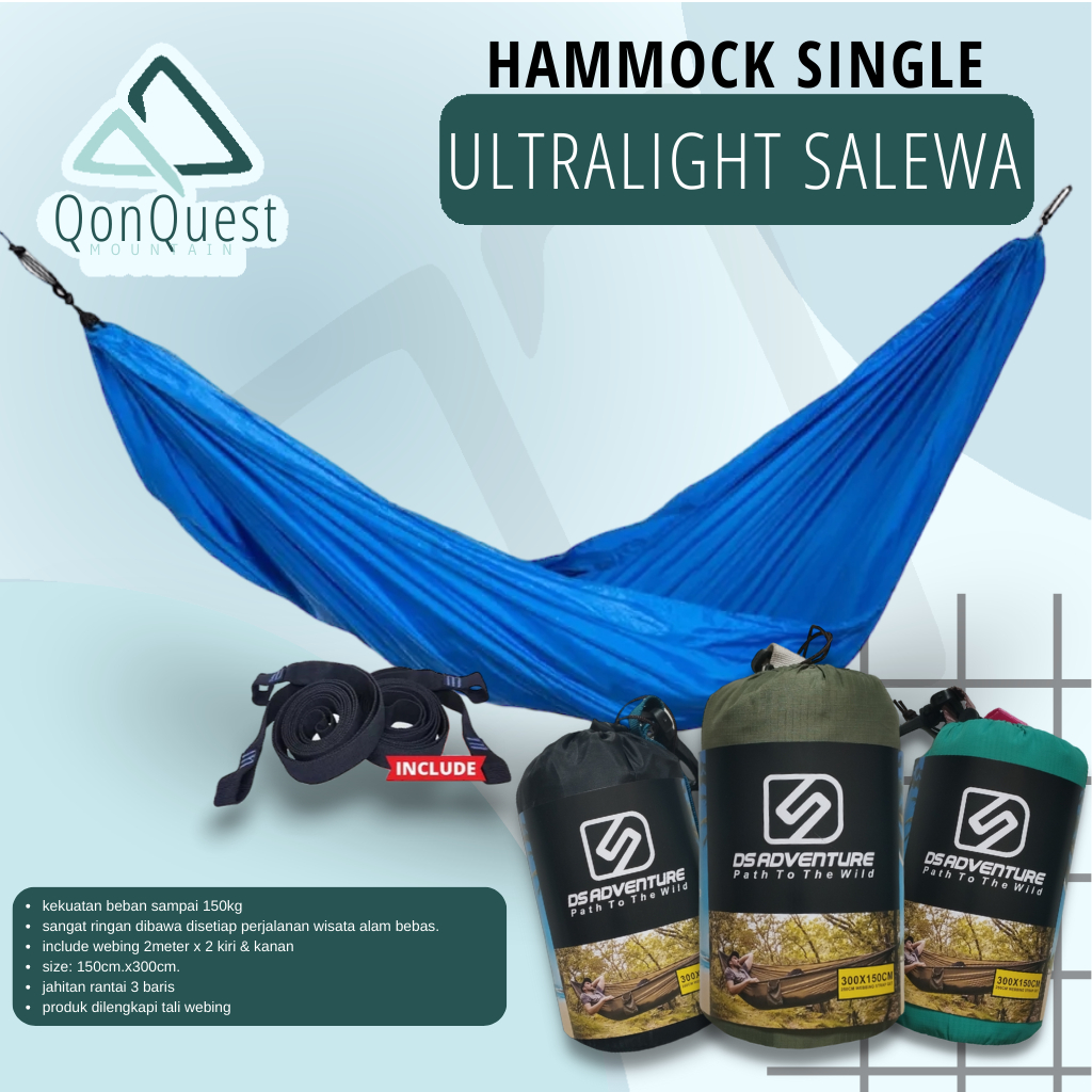 Hammock single ultralight salewa Ds Adventure - hammock camping outdoor - hammock ayunan - hammock ayunan pohon - hammock ayunan gantung - hammock salewa - hammock ayunan gantung - hammock ayunan pohon - hammock ayunan dewasa