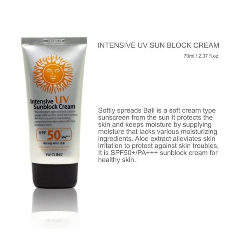 3W Clinic Intensive UV Sunblock Cream SPF50 PA+++ 70ml NEW ORI