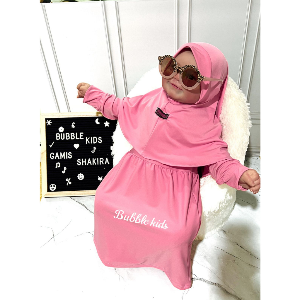 Gamis Hijab Bayi Shakira Bubble Kids Fashion Muslim Anak Balita Perempuan Polos Katun Spandek Jersey 0 - 2 Tahun navy