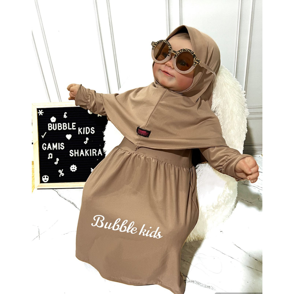 Gamis Hijab Bayi Shakira Bubble Kids Fashion Muslim Anak Balita Perempuan Polos Katun Spandek Jersey 0 - 2 Tahun maroon