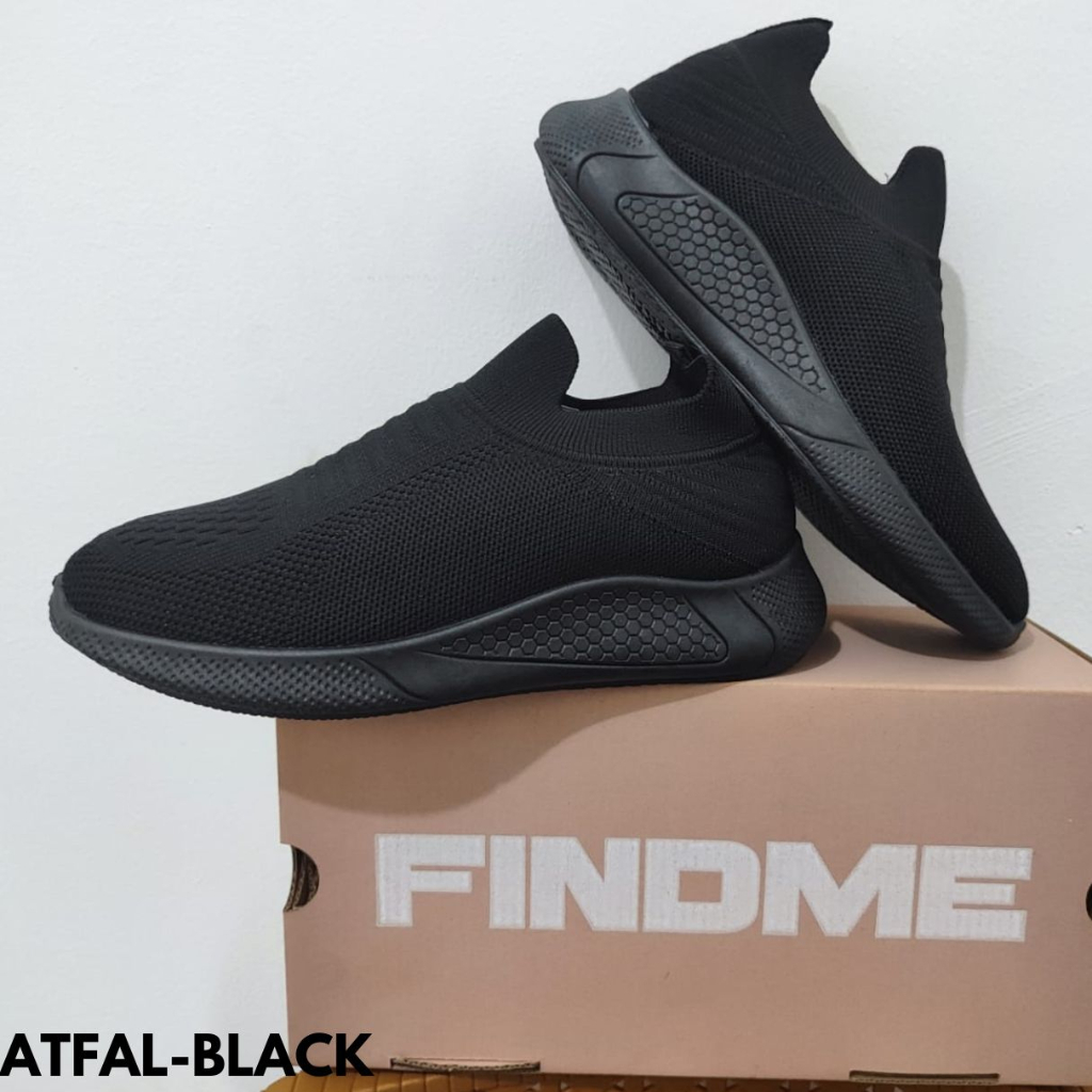 FINDME 25-40 ATFAL SEPATU SNEAKERS ANAK RINGAN PRAKTIS LENTUR MODEREN FULL BLACK BAHAN FLYKNIT IMPORT