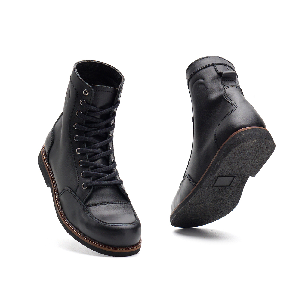 Sepatu Boots Pria Casual Semi Formal Boot Kulit Asli Touring Sekolah Kerja Original Greata Bratta Black Series