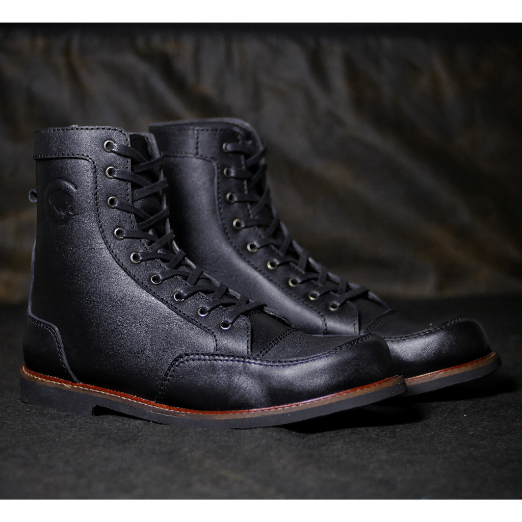 Sepatu Boots Pria Casual Semi Formal Boot Kulit Asli Touring Sekolah Kerja Original Greata Bratta Black Series