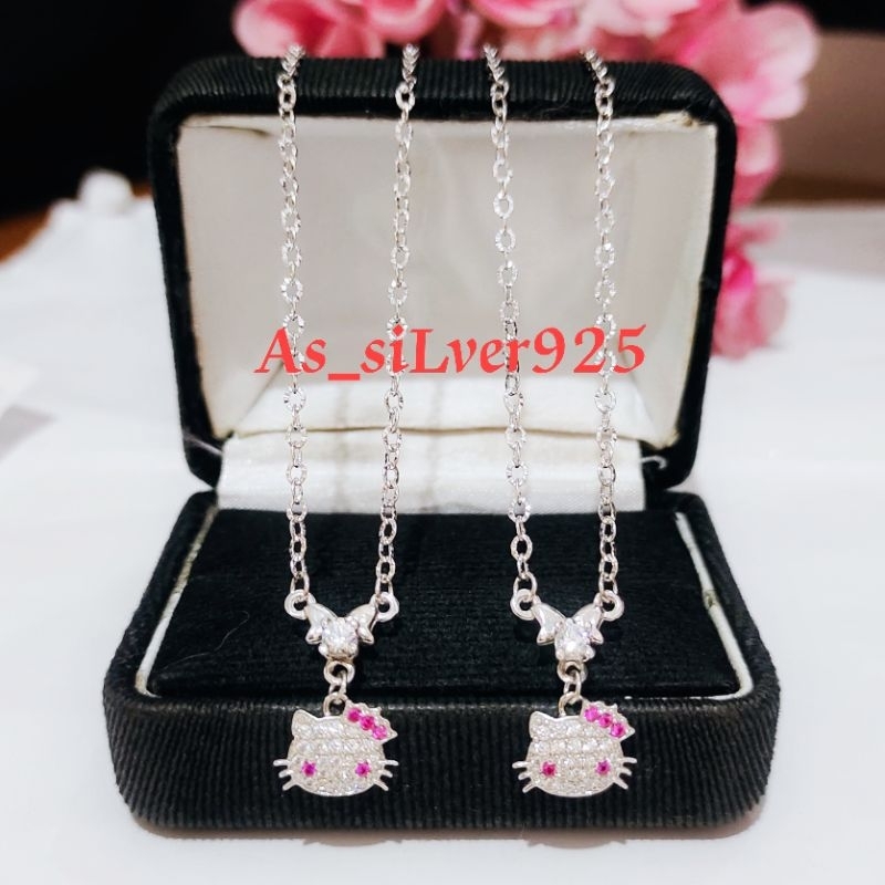KALUNG ANAK PERAK HELLO KITTY ASLI SILVER 925 LAPIS MAS PUTIH - KL KOYE ANAK