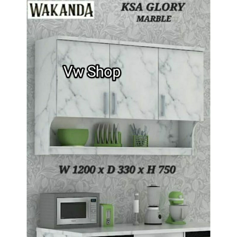 Lemari Gantung 3 Pintu Glory - Lemari Sayur Atas 120cm Dengan Rak Terbuka - Medan