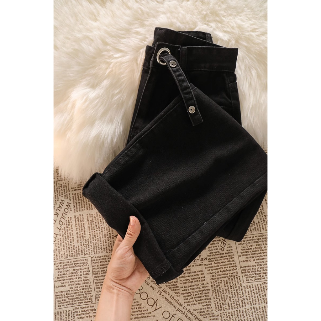 korea style highwaist straight loose kulot jeans wanita