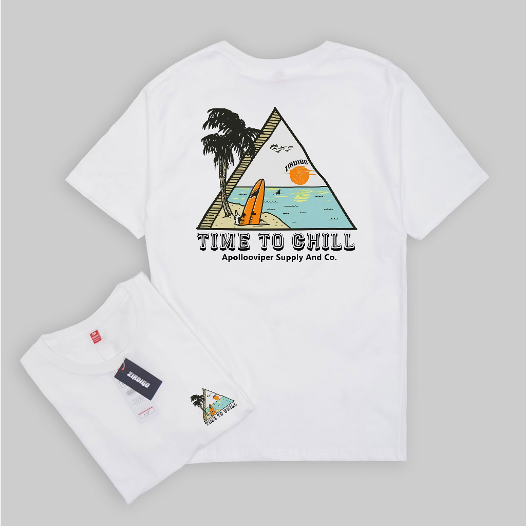 Zirdigo Kaos Distro Time to chill debe Lengan Pendek Print Quality Baju Pria-Putih