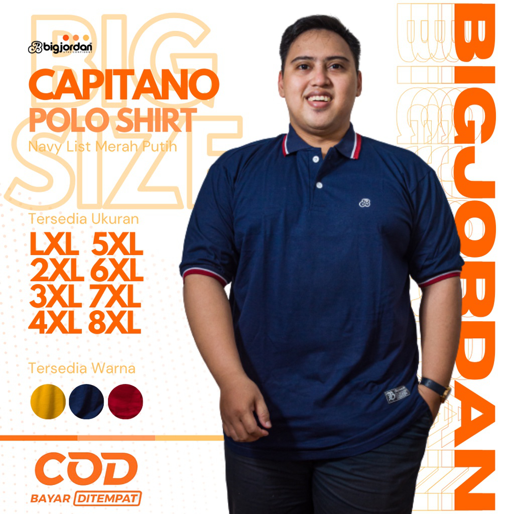 Kaos Polo Pria Big Size 3XL 4XL Kaos Kerah Big Jordan Jumbo 5XL 6XL - Capitano, 8XL