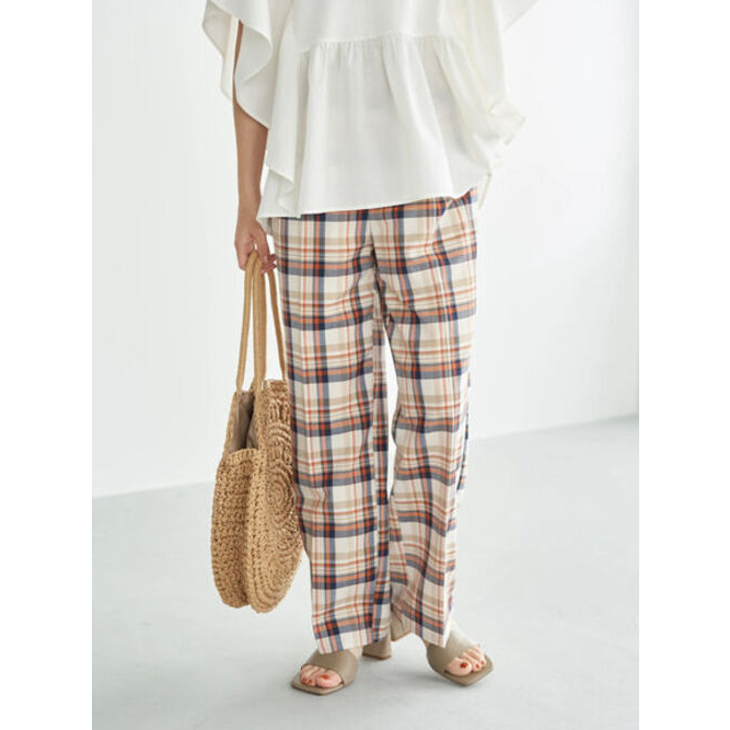 Celana Panjang Wanita - Bobo Tokyo - Earth, Music & Ecology - Zoeter Check Wide Pants Check Beige