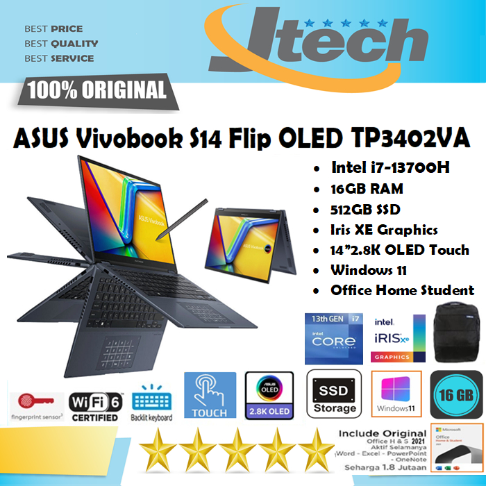 ASUS Vivobook S14 Flip OLED TP3402VA - i7-13700H 16GB - 512GB SSD - 14&quot;2.8K OLED Touch - W11 - OHS