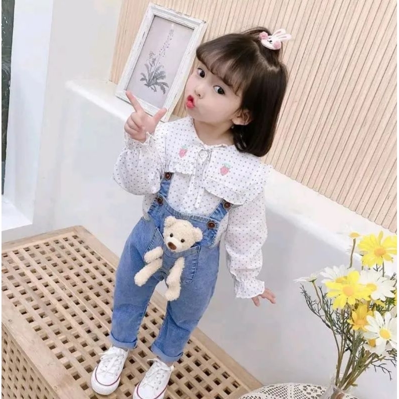 OVERALL JEANS ANAK PEREMPUAN MOTIF BONEKA 1-6 TAHUN