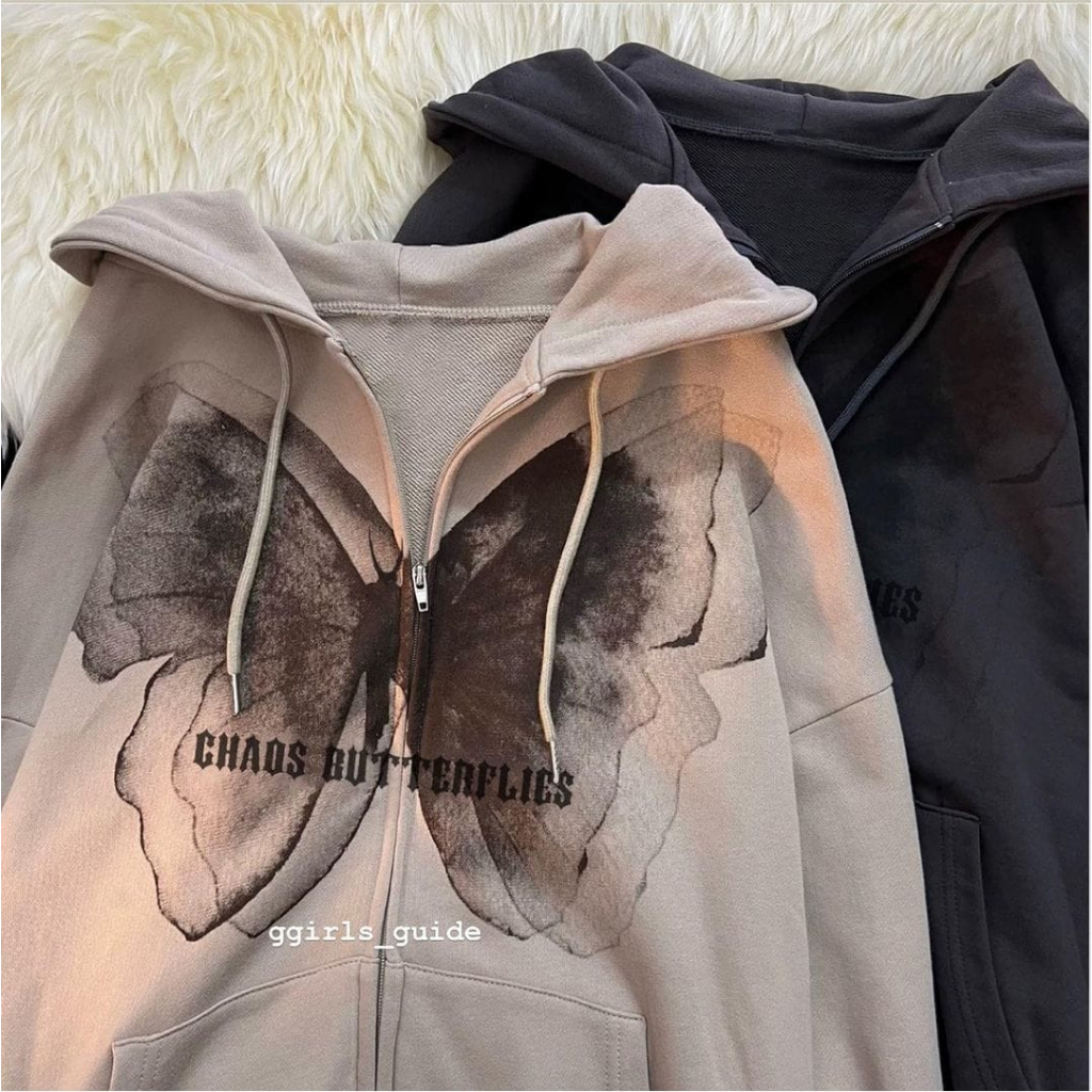 JAKET ZIPPER HOODIE BUTERFLIES SWEATER OVERSIZE WANITA / JAKET OVERSIZE / HOODIE