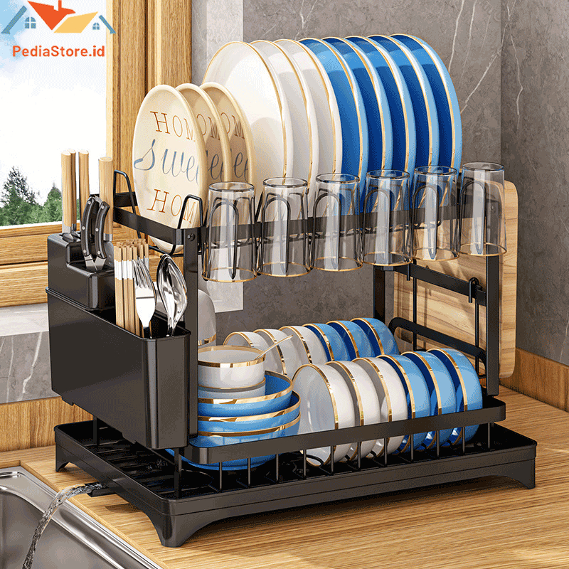 Rak Piring Dapur Minimalis Penyimpanan Rak Pengering Piring Stainless Rak Mangkuk