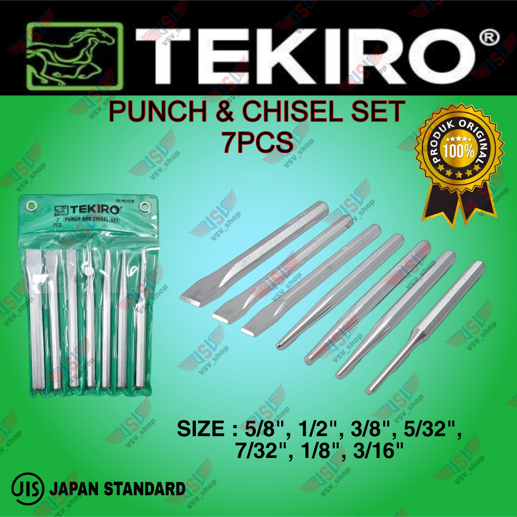 TEKIRO Punch and Chisel Set 7pcs Pahat Besi Penitik Pin Punch Cold Chisel